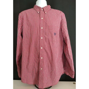 Men's Chaps Easy Care Red Plaid Long Sleeve Button Front Shirt Large